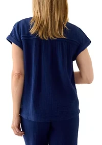 Women's Short Sleeve Gauze Henley Shirt