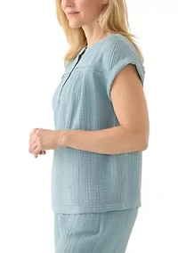 Women's Short Sleeve Gauze Henley Shirt