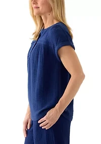 Women's Short Sleeve Gauze Henley Shirt