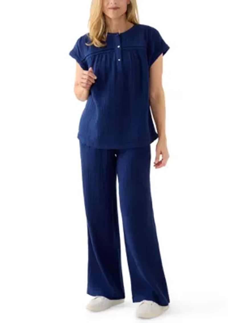 Women's Short Sleeve Gauze Henley Shirt