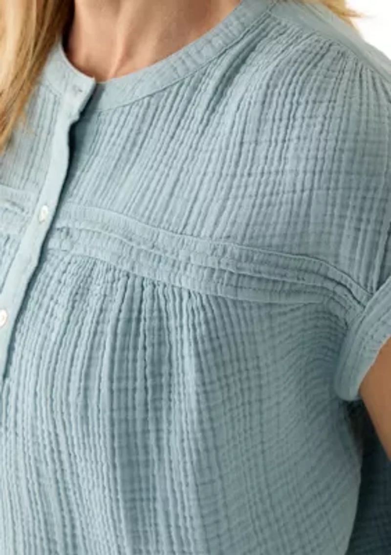 Women's Short Sleeve Gauze Henley Shirt