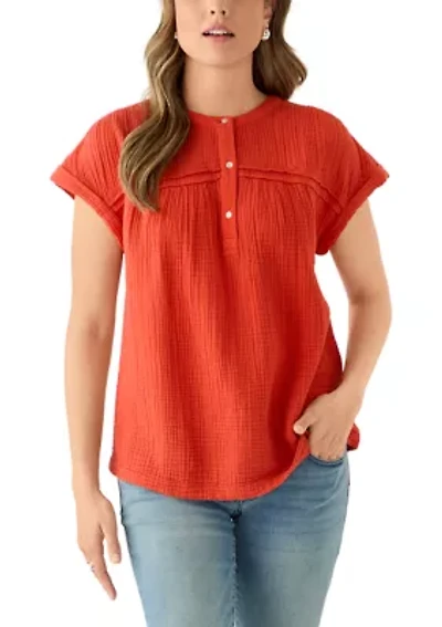 Women's Dolman Gauze Henley Top