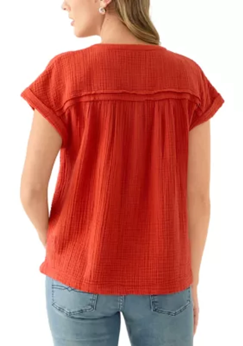 Women's Dolman Gauze Henley Top