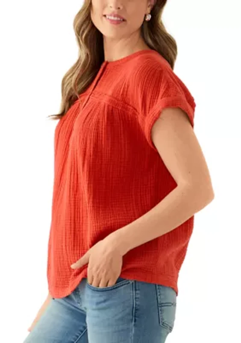 Women's Dolman Gauze Henley Top