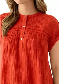 Women's Dolman Gauze Henley Top