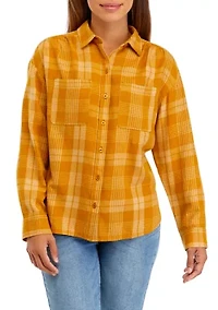 Petite Long Sleeve Yarn Dyed Boyfriend Shirt