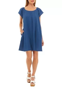 Petite Flutter Sleeve Solid Dress