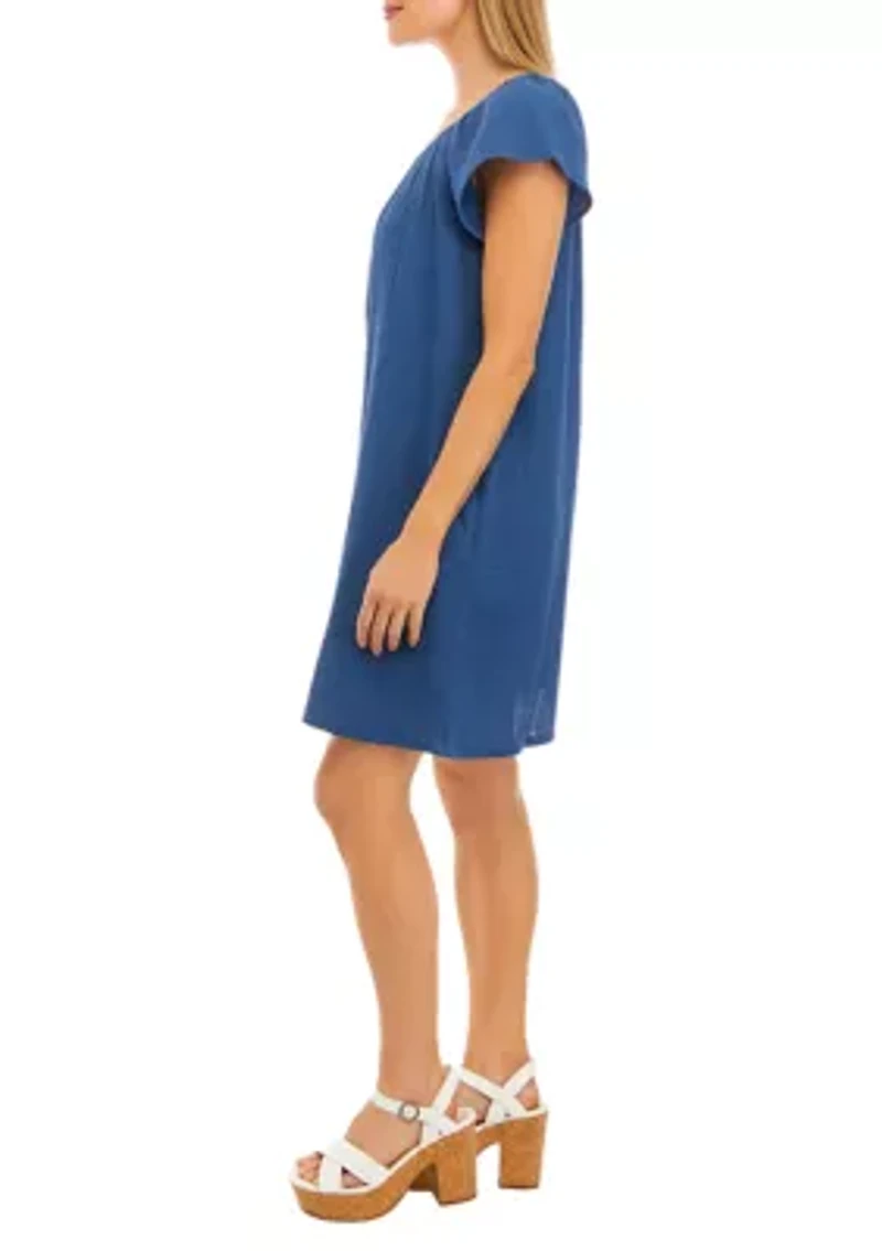 Petite Flutter Sleeve Solid Dress