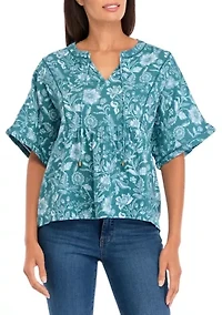 Petite Printed Relaxed Gauze Peasant Top