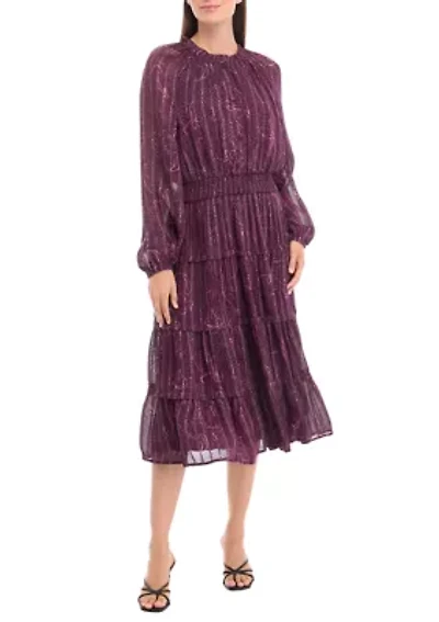 Petite Smocked Waist Printed Midi Dress