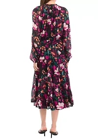 Petite Smocked Waist Printed Midi Dress