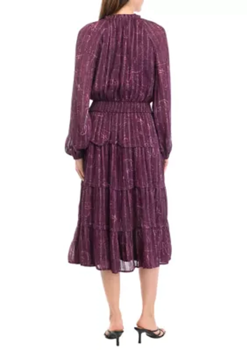 Petite Smocked Waist Printed Midi Dress