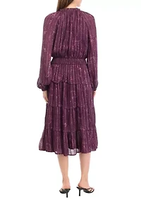 Petite Smocked Waist Printed Midi Dress