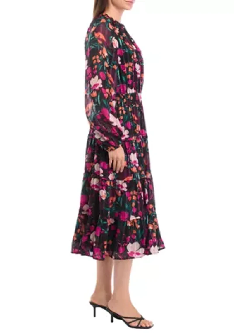 Petite Smocked Waist Printed Midi Dress