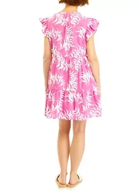 Petite Split Neck Tiered Mini Printed Dress