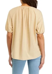 Petite Puff Sleeve Button Down Top