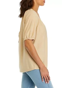 Petite Puff Sleeve Button Down Top
