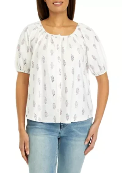 Petite Short Puff Sleeve Button Down Shirt