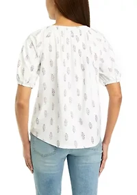 Petite Short Puff Sleeve Button Down Shirt