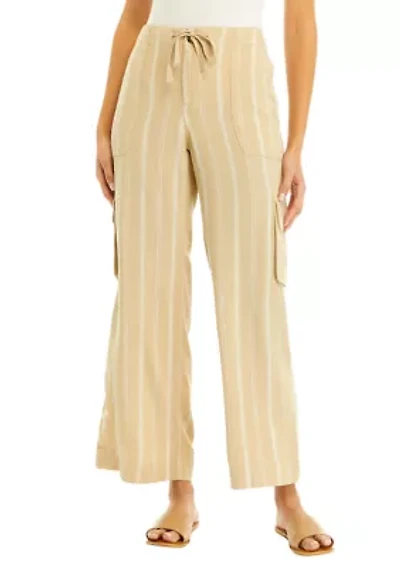 Petite Tie Waist Yarn Dyed Utility Pants