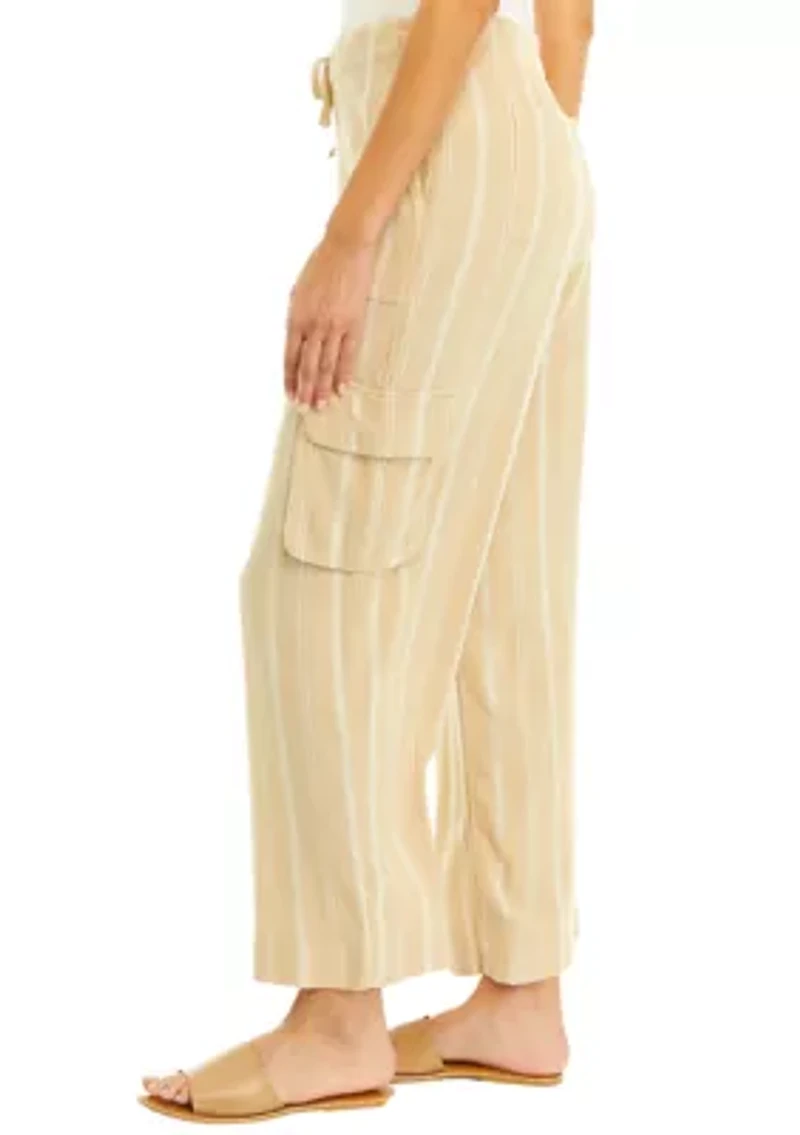 Petite Tie Waist Yarn Dyed Utility Pants