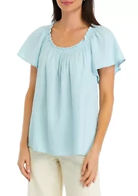 Petite Shirred Solid Top