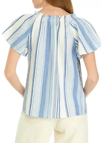 Petite Shirred Neck Striped Top