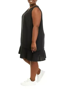 Plus Sleeveless Split Neck Gauze Dress