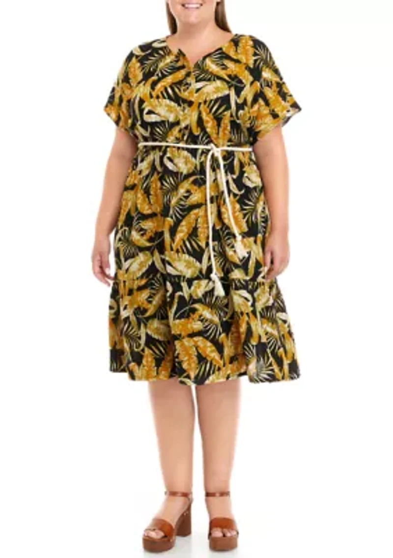 Plus Short Sleeve Gauze Midi Dress