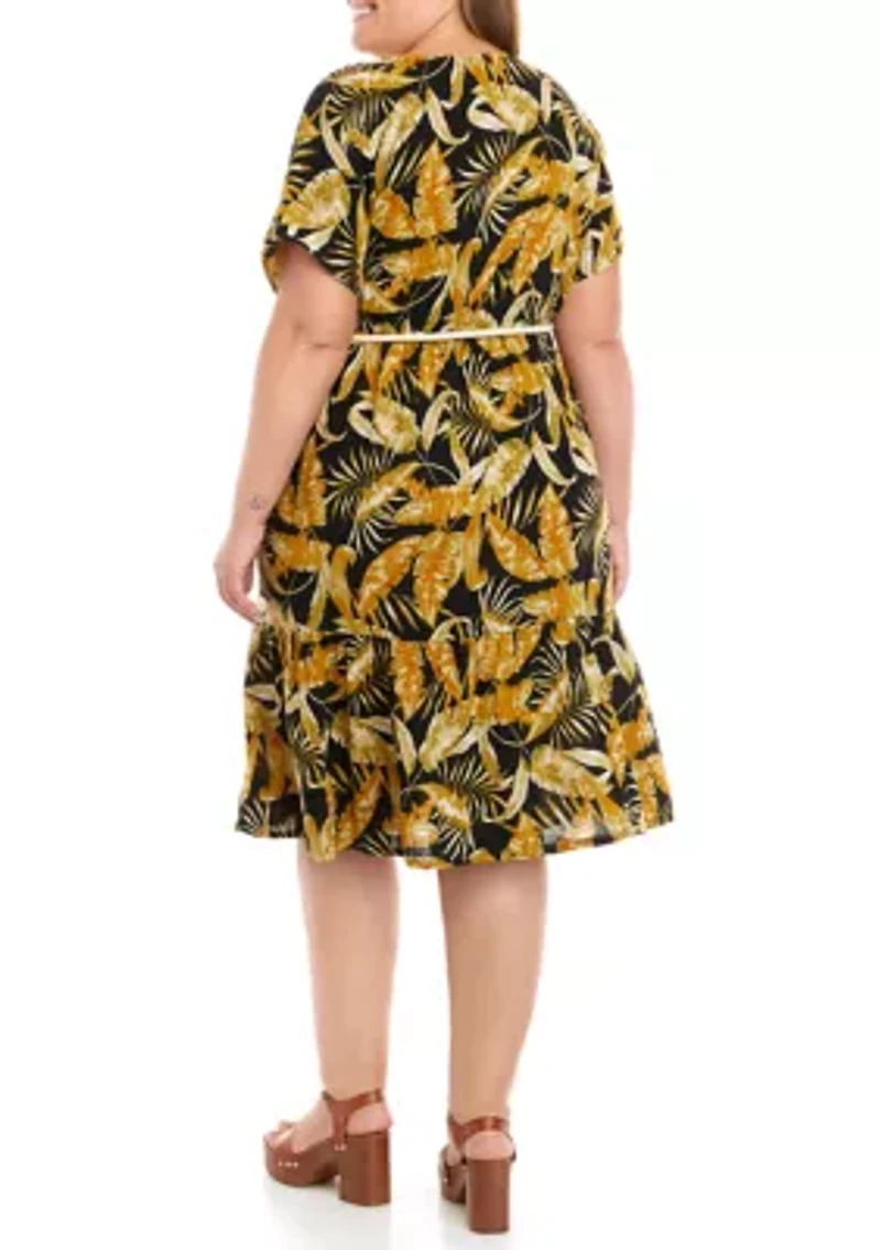 Plus Short Sleeve Gauze Midi Dress