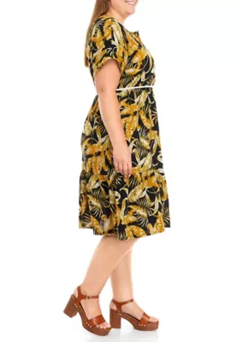 Plus Short Sleeve Gauze Midi Dress