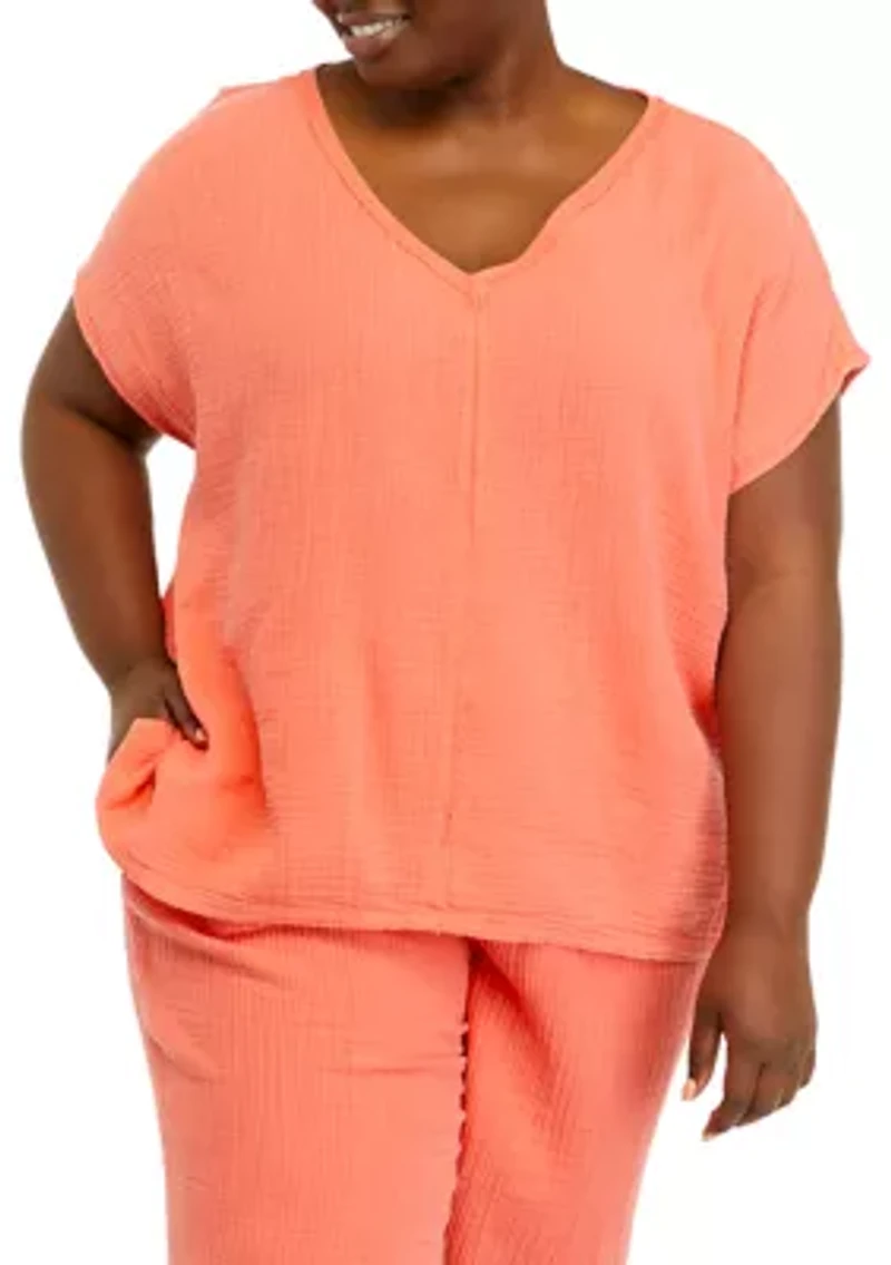 Plus Short Sleeve V-Neck Dolman T-Shirt