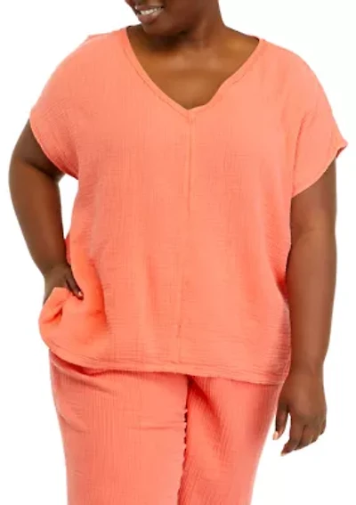 Plus Short Sleeve V-Neck Dolman T-Shirt