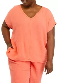 Plus Short Sleeve V-Neck Dolman T-Shirt