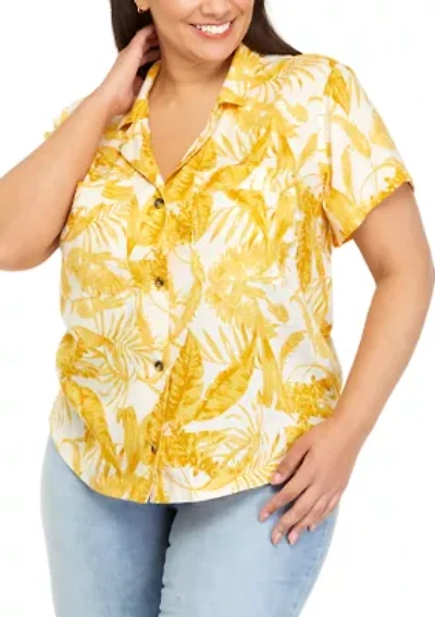 Plus Short Sleeve Resort Button Down Shirt