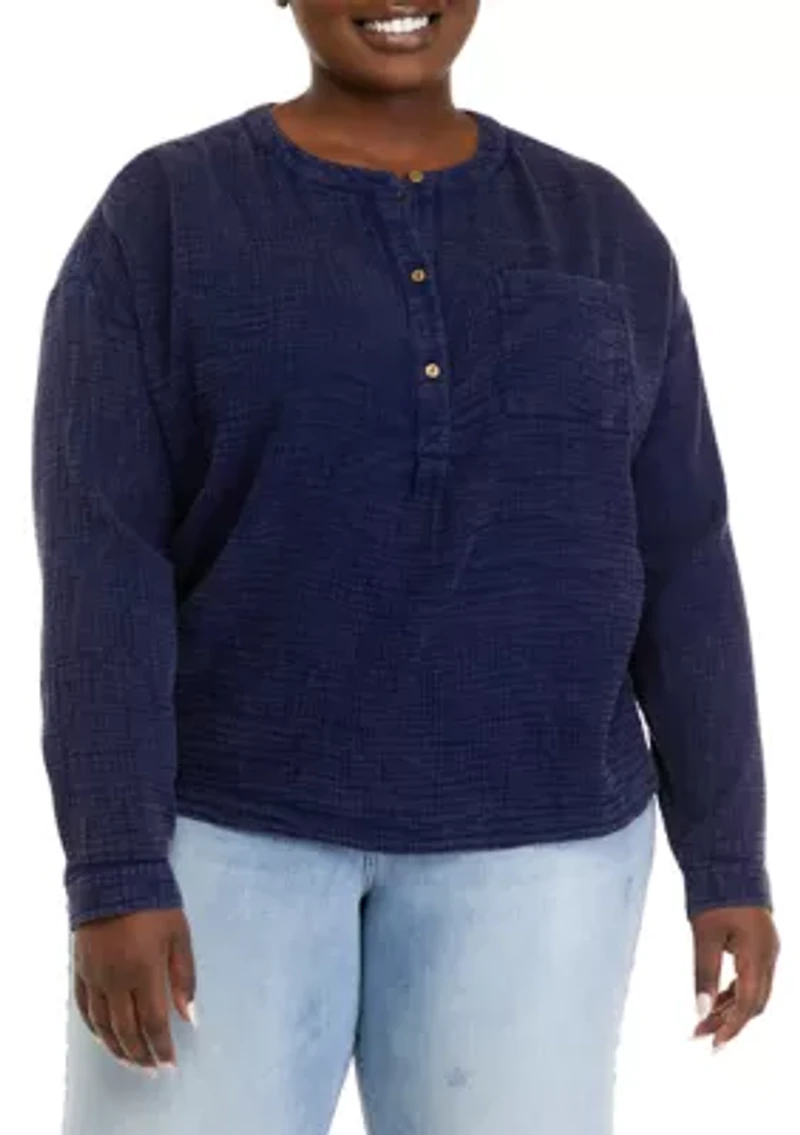 Plus Long Sleeve Popover Henley Top