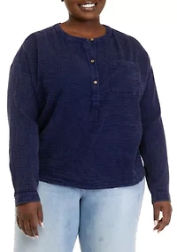 Plus Long Sleeve Popover Henley Top