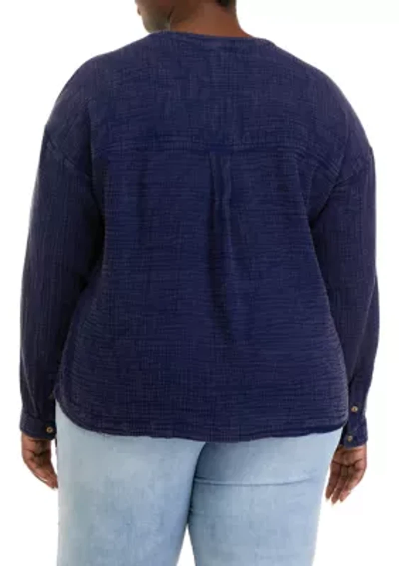 Plus Long Sleeve Popover Henley Top