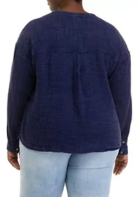 Plus Long Sleeve Popover Henley Top