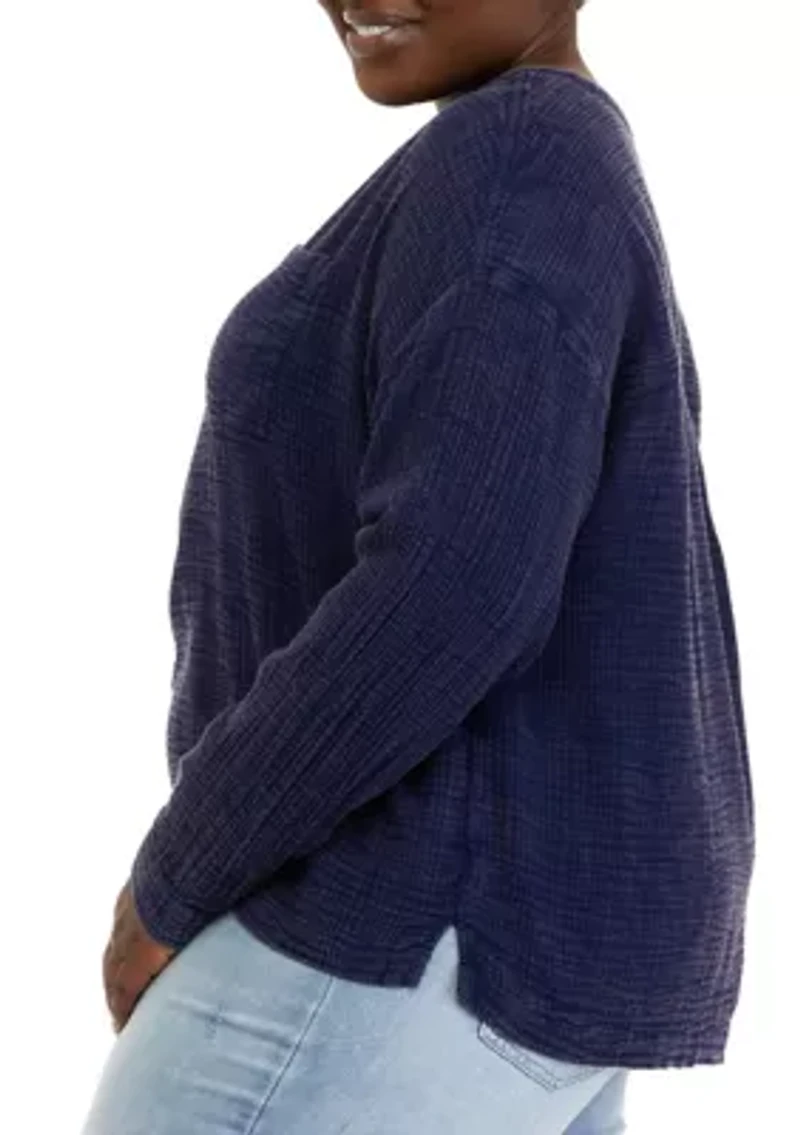 Plus Long Sleeve Popover Henley Top