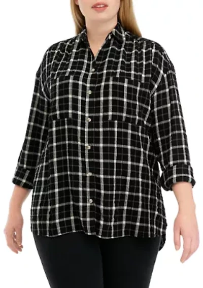Plus Long Sleeve Printed Boyfriend Shirt