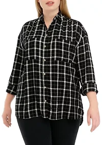 Plus Long Sleeve Printed Boyfriend Shirt