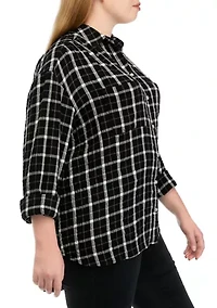 Plus Long Sleeve Printed Boyfriend Shirt