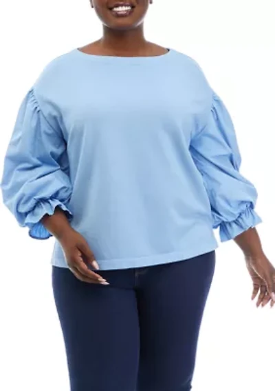 Plus Knit Woven Mix Pullover Top