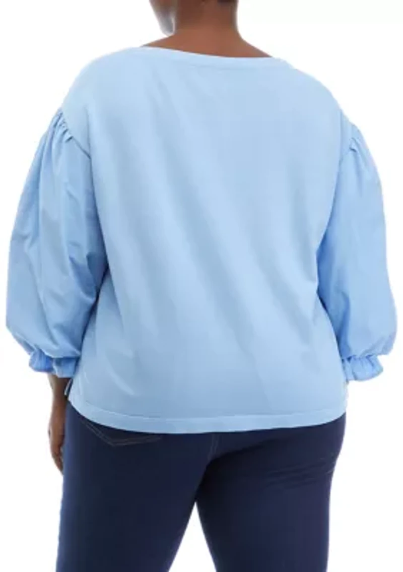 Plus Knit Woven Mix Pullover Top