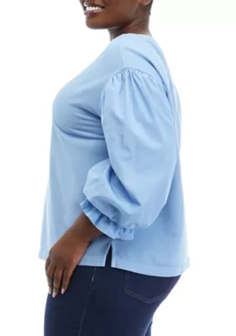 Plus Knit Woven Mix Pullover Top