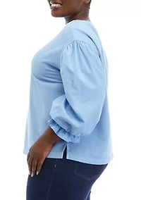 Plus Knit Woven Mix Pullover Top