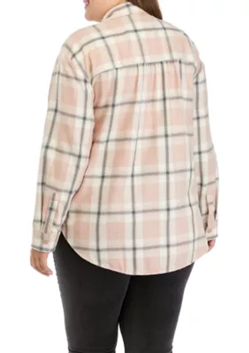 Plus Long Sleeve Yarn Dyed Boyfriend Shirt