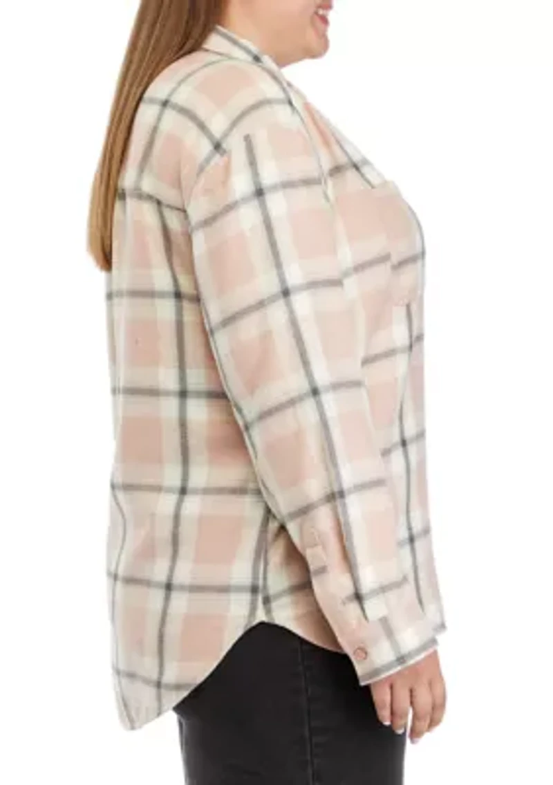 Plus Long Sleeve Yarn Dyed Boyfriend Shirt