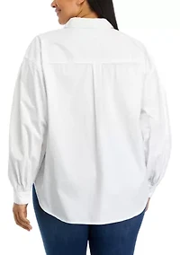 Plus Patch Pocket Solid Button Down Blouse